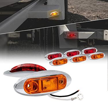 Imagem de 8 peças de luz de marcador de reboque de 2,5" âmbar + LED vermelho com bisel cromado [DOT FMVSS 108] [SAE P2] [Montagem de superfície] [IP67] Luzes laterais do marcador para caminhão de reboque