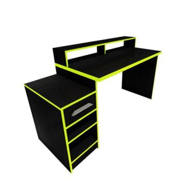 Imagem de Mesa Gamer Para Dois Monitores Preto E Verde Lilies Móveis - Movesinos