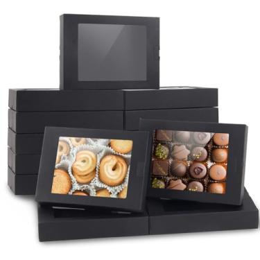 Imagem de DUOTAN 25 caixas de presente Kraft de 19 x 13 x 3 cm, caixas de presente retangulares de papelão com janela transparente para lembrancinhas de festa, sabonete caseiro, doces (preto)