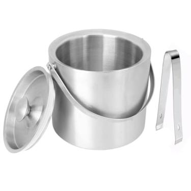 Imagem de Balde De Gelo Tampa E Pegador Aço Inox Parede Dupla