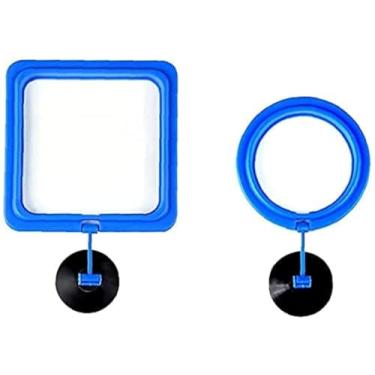Imagem de Maogear Anel de alimentação de peixes, 2 peças, alimentador de alimentos flutuante, alimentador de alimentos, anel quadrado com ventosa (azul)