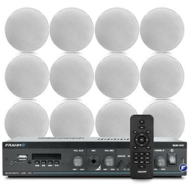 Imagem de Kit Som Ambiente Frahm Slim 1600 Bluetooth Usb Area Gourmet + 12 Arand