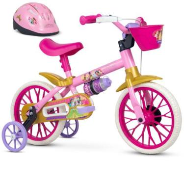 Imagem de Bicicletinha Infantil Princesa aro 12 Menina com Capacete Nathor, Rosa