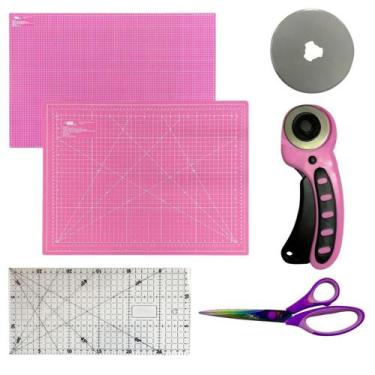 Imagem de Kit Base de Corte A3 Placa 45x30cm Régua 30x15cm Tesoura de Titanio Co