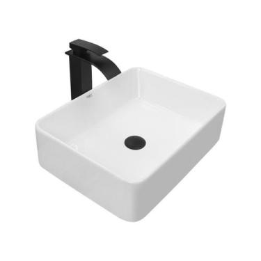 Imagem de Kit Cuba Pia Louça Cerâmica Banheiro C/Torn E Vál Preto 19 - Smart Nor