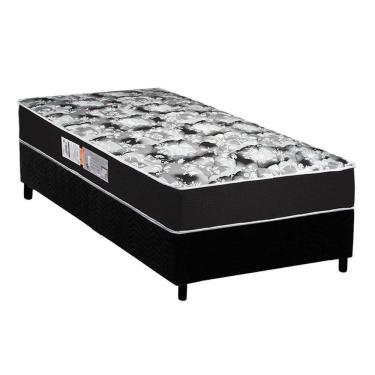 Imagem de  Cama Box Solteiro: Colchão Espuma Luckspuma D45 Gran Luck Black + Base CRC Suede Black(88x188)