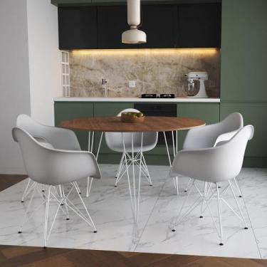Imagem de Mesa Jantar Redonda 110cm Amêndoa Clips 3 Pés com 5 Poltronas Eames Ei