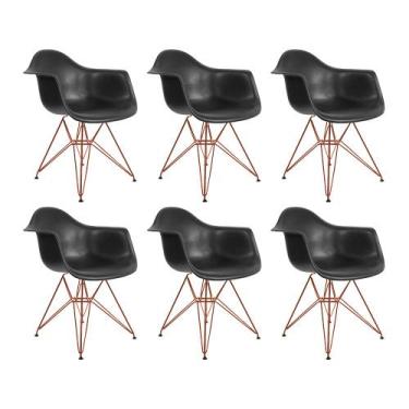 Imagem de Kit 6 Poltronas Eiffel Eames Preta com Braço Daw em Ferro Cobre - Up H