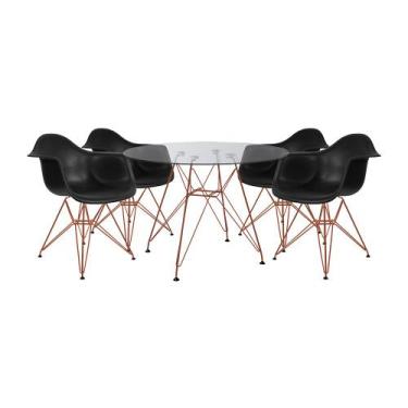 Imagem de Conjunto Jantar Mesa Redonda Vidro Eames Eiffel 90cm com 4 Poltronas P