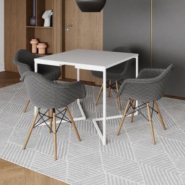Imagem de Jogo de Mesa Industrial Base Branca Tampo Quadrado 90cm Branca com 4 P