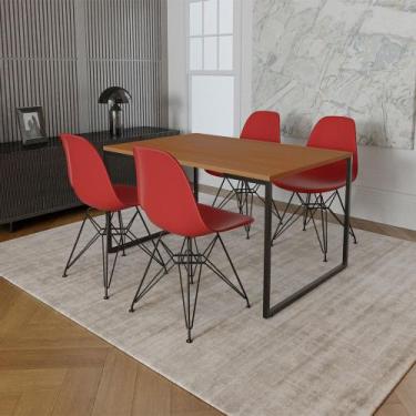 Imagem de Mesa Industrial Base Ferro Preto Tampo 137x90 Canela 4 Cadeiras Ferro 