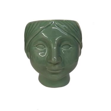 Imagem de Floreiro de Cerâmica Verde Musgo Formato Rosto Clean 16cm - Zona Livre