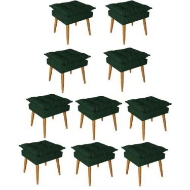 Imagem de Kit 10 Puff Puf Banqueta Opala Para Quarto Sala Recepção Suede Verde -