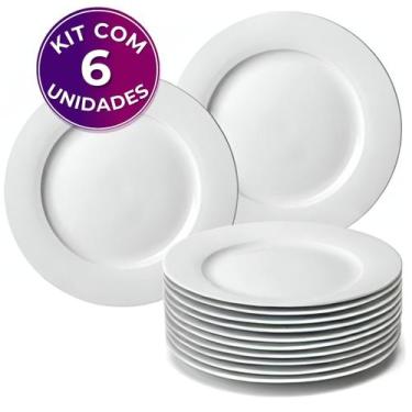 Imagem de Kit 06 Pratos Raso Redondo Branco de Melamina Plástico Resistente 28cm