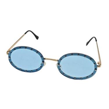 Imagem de Óculos De Sol Feminino Com Pedrinha Redondo Classico Bloguer Vintage -