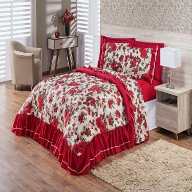 Imagem de Kit Enxoval Queen Charmy Floral Vermelho Enxovais Aquarela 5 peças, Ve