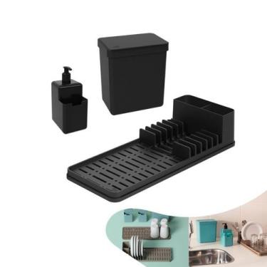 Imagem de Kit Lixeira 2,5L Dispenser Porta Detergente Líquido Escorredor De Louç