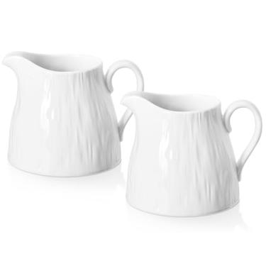 Imagem de Yedio Conjunto de jarra de porcelana de 113 g com alça, conjunto de 2 jarras de creme de porcelana, pequeno recipiente de leite para café, molhos de leite, salada, seguro para micro-ondas e congelador