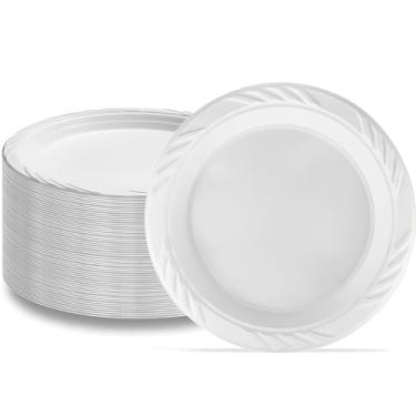 Imagem de Bluesky Pratos de plástico branco resistente – 23 cm (100 peças) – Qualidade premium, descartáveis e ultrafortes para refeições saudáveis – Perfeito para churrascos, piqueniques e uso diário