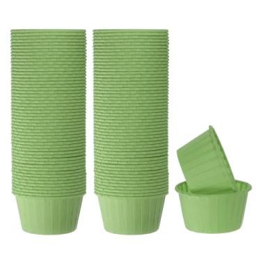 Imagem de HARFINGTON 100 peças de copos de cupcake de 100 ml, tamanho padrão, forros de cupcake de papel, embalagem à prova de gordura, descartável para casamento, aniversários, Natal, sobremesa, verde claro