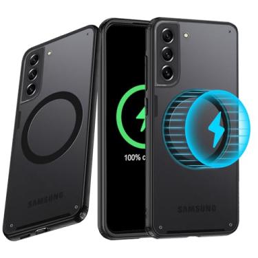 Imagem de MeiyueEr Capa magnética para Samsung Galaxy S21 FE [compatível com MagSafe] [anti-impressão digital] traseira fosca translúcida, capa protetora de telefone à prova de choque slim fit, preto fosco