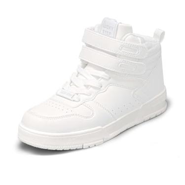 Imagem de LUCKY STEP Tênis feminino de cano alto, moderno, basquete, cano baixo, caminhada, tênis, plataforma, casual, de couro sintético, Branco, 37