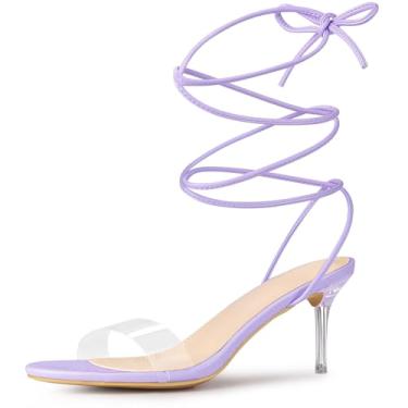 Imagem de Allegra K Sandálias femininas de salto agulha com tira transparente e cadarço, Roxa, 40