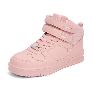 Imagem de LUCKY STEP Tênis feminino de cano alto, moderno, basquete, cano baixo, caminhada, tênis, plataforma, casual, de couro sintético, rosa, 38