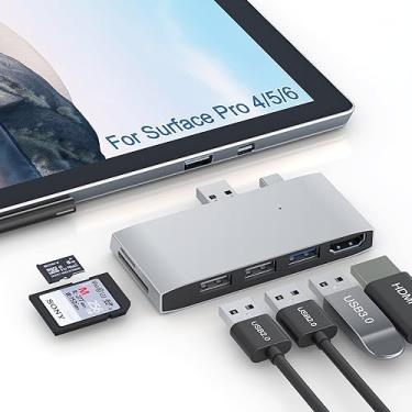Imagem de Estação de ancoragem USB 3.0 Surface Pro 6/Pro 5/Pro 4 USB Hub Adaptador HDMI 4K, leitor de cartão de memória SD e TF/Micro SD, 4K @ 30Hz porta HDMI conversor acessórios para Microsoft Surface Pro