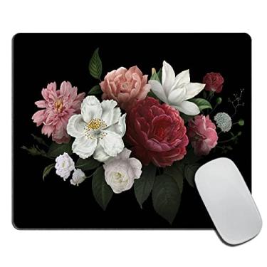 Imagem de Mouse pad peônia buquê mousepad decoração de escritório para mulheres homens acessórios de mesa rosas pretas em flor mousepad base de borracha antiderrapante mouse pads para mouse sem fio, mouse pads