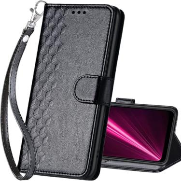 Imagem de SASYMALY Capa carteira T-Mobile Revvl 6 5G, capa flip com suporte para mulheres e homens, capa de telefone de couro PU adequada para T-Mobile Revvl 6 5G [cubo preto]