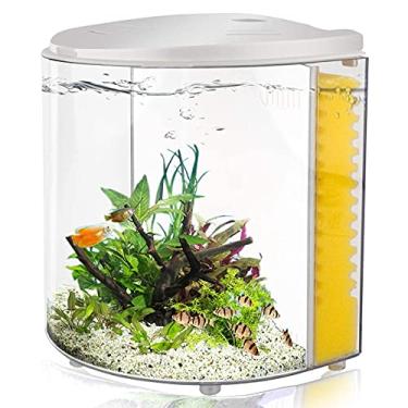 Imagem de Tanque de peixes pequeno de 1,2 galão Betta com filtro e luz para camarão, água-viva, peixe dourado, kit inicial de aquário para casa, escritório, quarto, mesa decorativa
