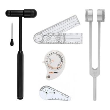 Imagem de Kit Martelo Buck Preto + Trena Com IMC Retrátil + Diapasão 256hz + Goniometro Pequeno E Grande