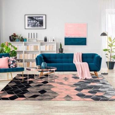 Imagem de Tapete Supreme Cubos 3D 2,00 X 2,50M Ladrilho Rosa e Preto - Tapete Ma