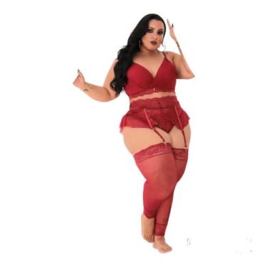 Imagem de Cinta Liga- Conjunto Lingerie- Sexy- Dia Namorados- Plus Size - Ousadi