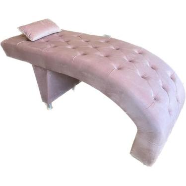 Imagem de Maca para Estética e Massagem Reta Luxo Veludo Rose com Capitone e Alm