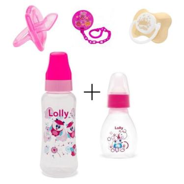 Imagem de Kit Lolly Mamadeira + Mini Mamadeira + Prendedor + 2 Chupetas Cor Rosa