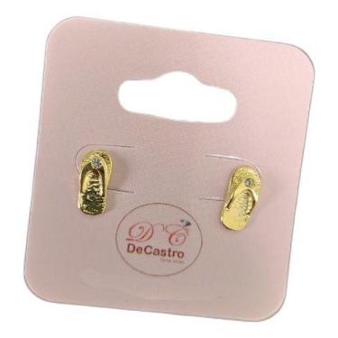 Imagem de Brinco Infantil Pequeno Chinelo Dourado C Strass F. Ouro 18k - De Cast
