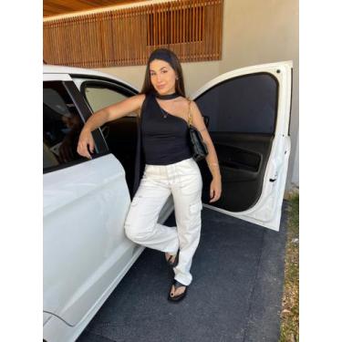 Imagem de Calça Feminina Calgo Off White Com Costura Cintura Alta Preta Go Girl,