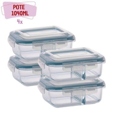 Imagem de Kit 4 Pote de vidro Hermético 1040ml Com Divisoria Alimentos - QUALITY