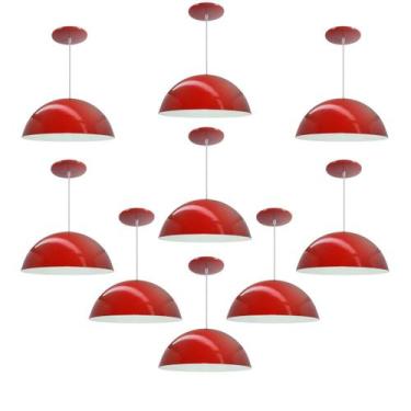 Imagem de Kit 9 Luminária Pendente Meia Lua 34cm Com Interior Branco Brilho Com 