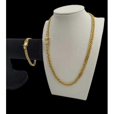 Imagem de Cordão + pulseira 7mm grumet feminino - banhado a ouro 18k - Tojoia18K