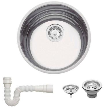 Imagem de Cuba Redonda Tramontina Luna 38 BL Standart em Aço Inox Polido 38 cm com Válvula e Sifã...