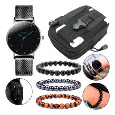 Imagem de Presente Namorado 3 Pulseiras Hematita Relógio Pulso Bolsa - Things Ne