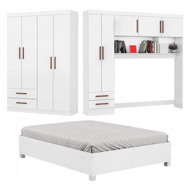 Imagem de Guarda-Roupa Casal Modulado 5 Portas com Cama Hercules 4 Portas 4 Gavetas - Branco