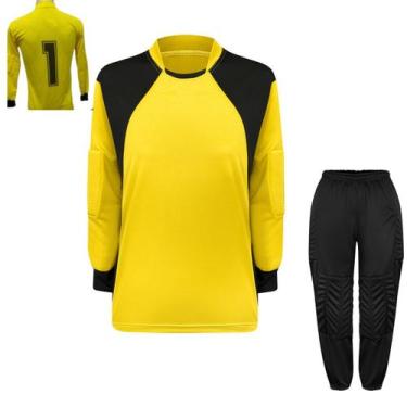Imagem de Kit de Goleiro Infantil com Camisa e Calça Acolchoada - TRB, Amarelo, 