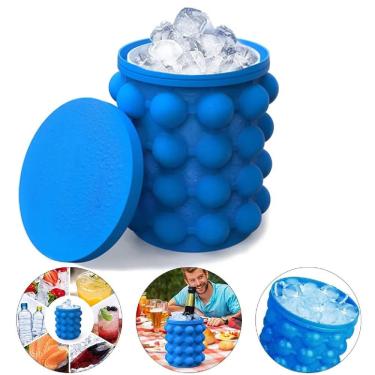 Imagem de Forma de gelo silicone gigante 120 cubos com balde suporte para garrafa latinha sorvete 4 em 1 ice magic