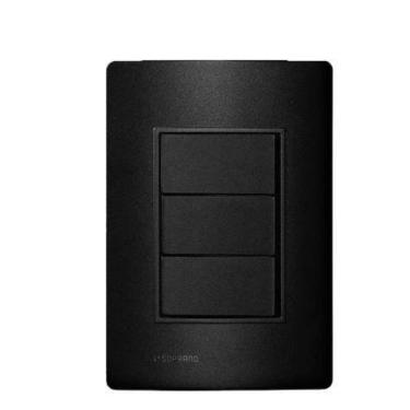 Imagem de Conjunto 3 Teclas Interruptor Simples Embutir Revitá Soprano Preto Car