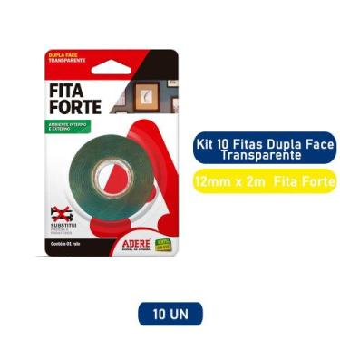 Imagem de Kit 10 Fitas Dupla Face 12mm x 2m Transparente Fita Forte Adere