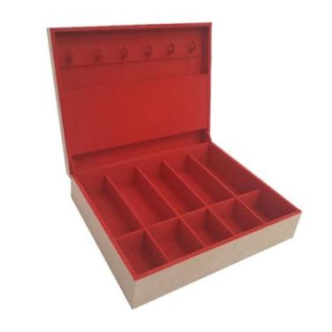 Imagem de caixa organizadora porta colar/relogio/bijuterias mdf flocado, Vermelh